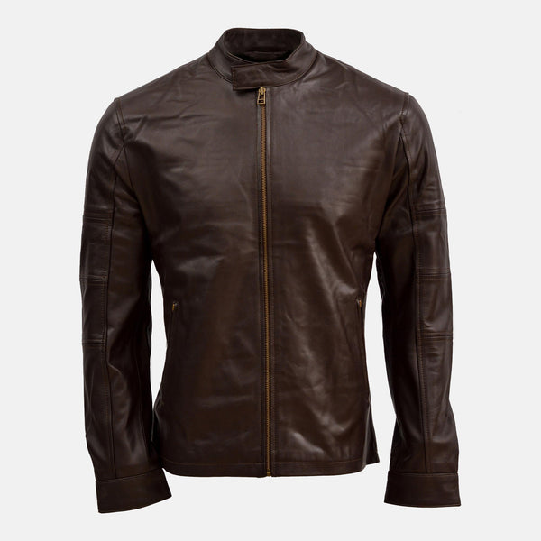 Ghamubar Men's Brown Leather Biker Jacket