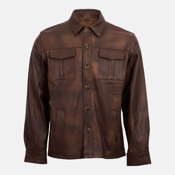 Kurrum Men's Classic Brown Leather Shirt | MONT5