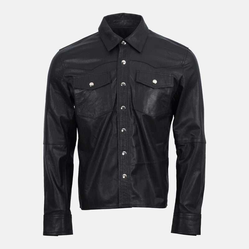 Men's Black Summer Leather Shirt