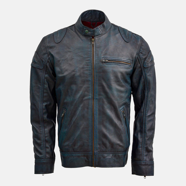 Men's Blue Leather Waxed Jacket