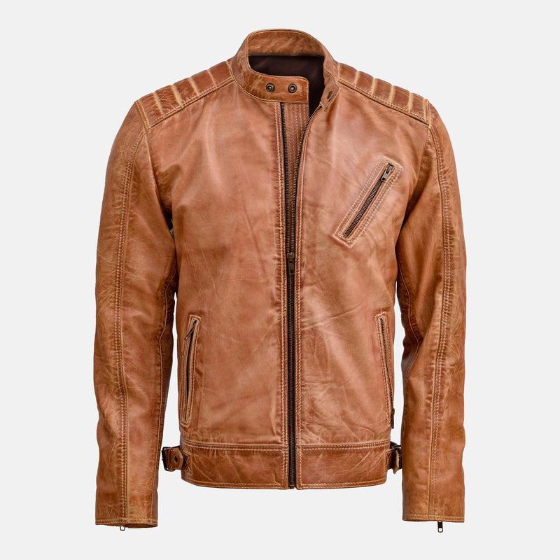 Shakawar Men's Tan Leather Waxed Jacket MONT5