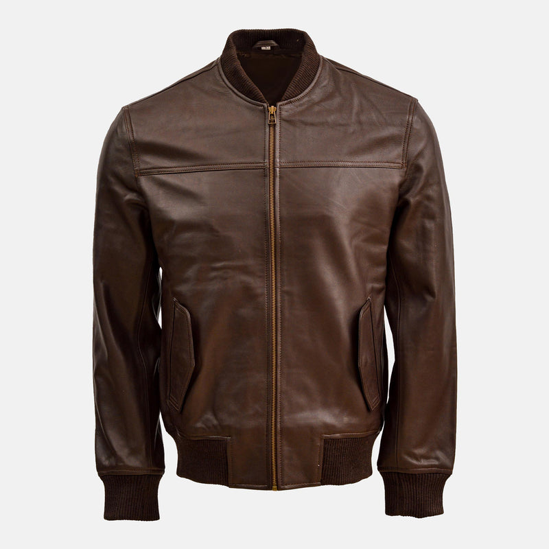 Men's Brown Leather Bomber Jacket