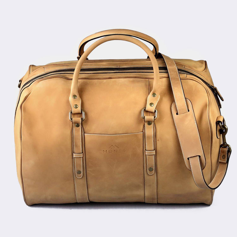 A Concept Depicting An Open Brown Leather Duffel Bag Revealing