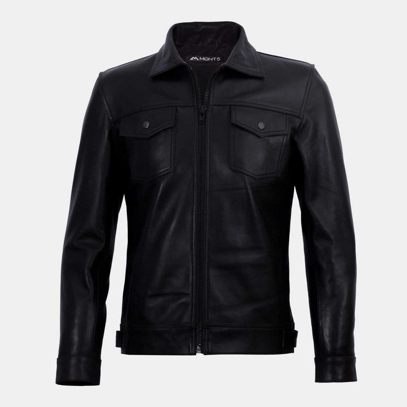 Full-grain Men Black Biker Jacket