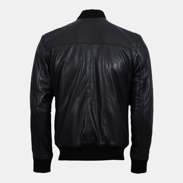 Black Leather Bomber Jacket for Men