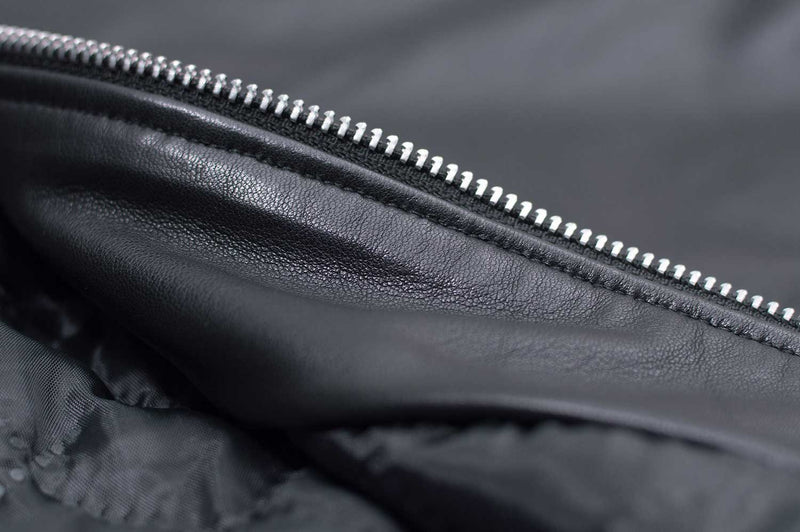 Black Leather Bomber Jacket With Zipper