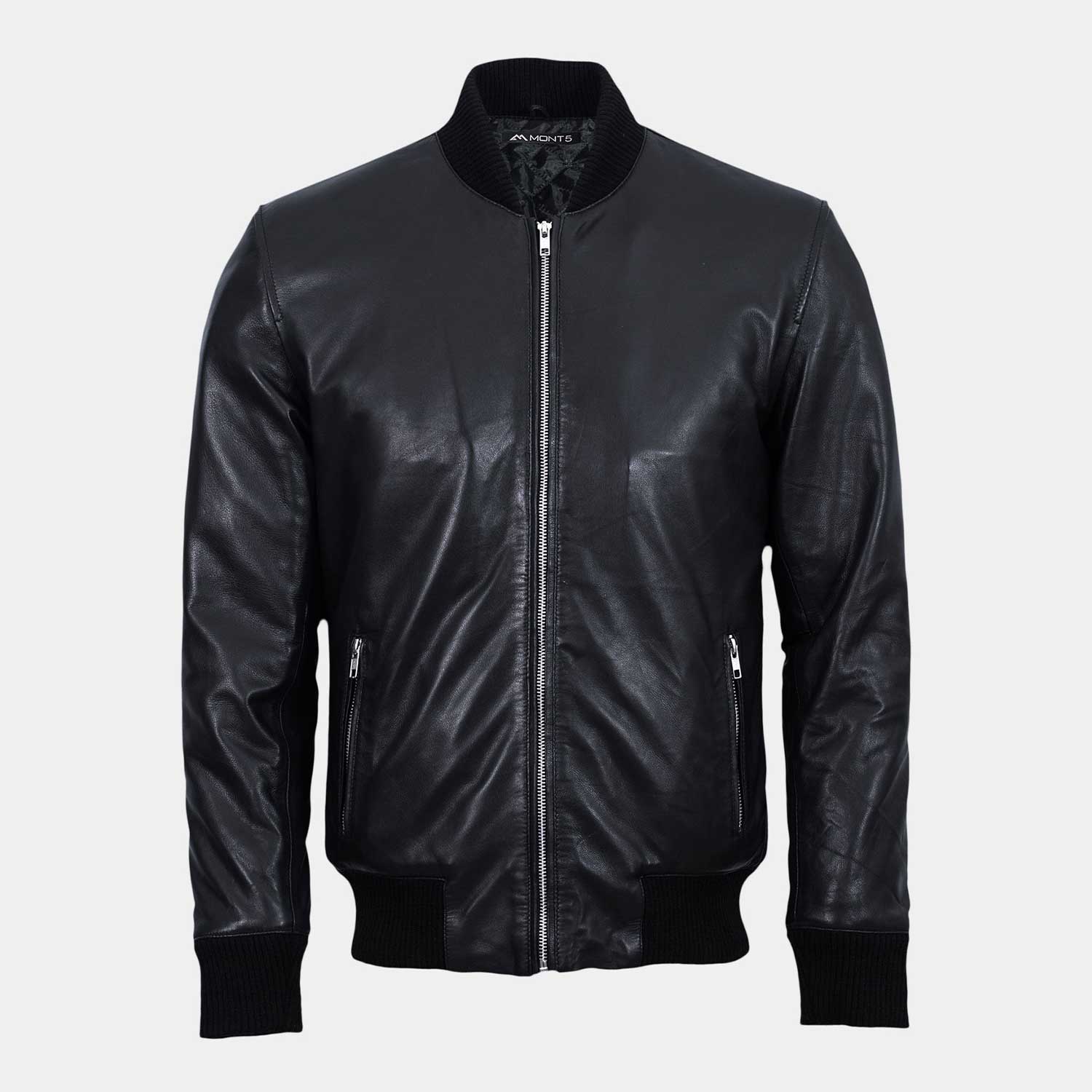 Black Leather Bomber Jacket for Men | MONT5