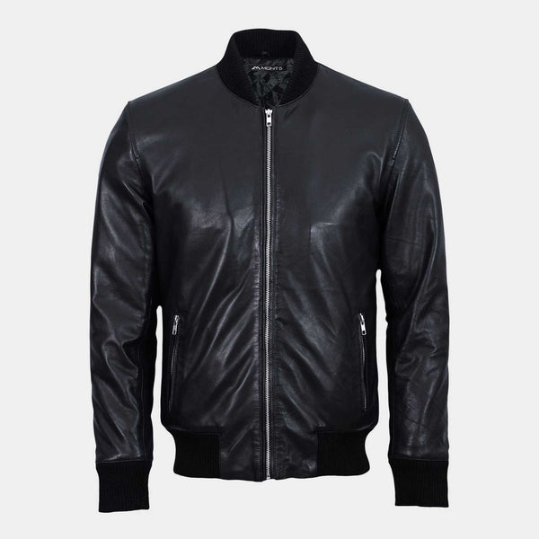 K2 Black Leather Bomber Jacket - Main Image