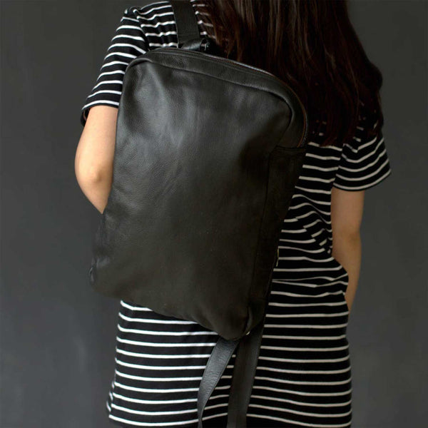 Handmade Black Travel Leather Rucksack