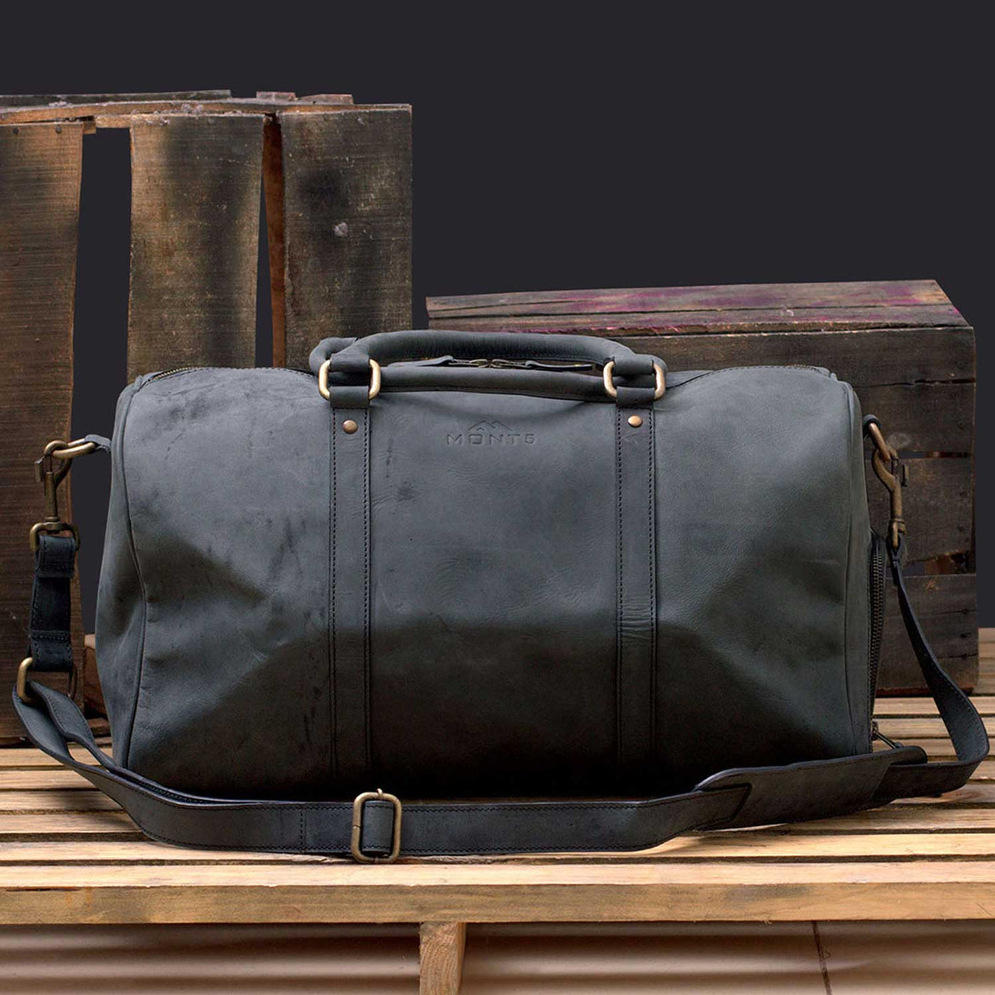 Leather Gym Bag | Charcoal Back Luggage Duffle | MONT5